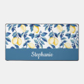 Blue Yellow Watercolor Lemon Monogram Name Schreibtischunterlage (Vorderseite)