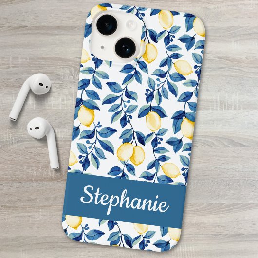 Blue Yellow Watercolor Lemon Name Case-Mate iPhone Hülle