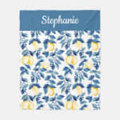 Blue Yellow Watercolor Lemon Name Fleecedecke (Vorderseite)