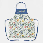 Blue Yellow Watercolor Wildflower Custom Name Schürze (Vorderseite)