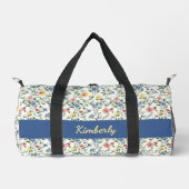 Blue Yellow Watercolor Wildflower Monogram Name Duffle Bag (Vorderseite)
