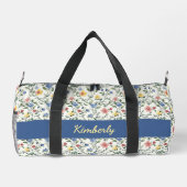 Blue Yellow Watercolor Wildflower Monogram Name Duffle Bag (Rückseite)