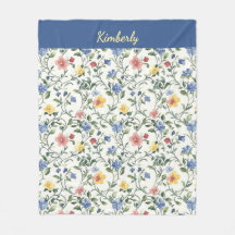 Blue Yellow Watercolor Wildflower Monogram Name