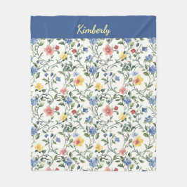 Blue Yellow Watercolor Wildflower Monogram Name Fleecedecke
