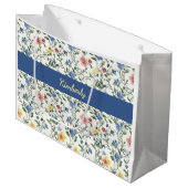 Blue Yellow Watercolor Wildflower Monogram Name Große Geschenktüte (Vorderseite Schrägansicht)