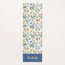 Blue Yellow Watercolor Wildflower Monogram Name Yogamatte