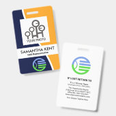 Blue Yellow Wave Foto Template Mitarbeiter ID Ausweis (Front & Back)