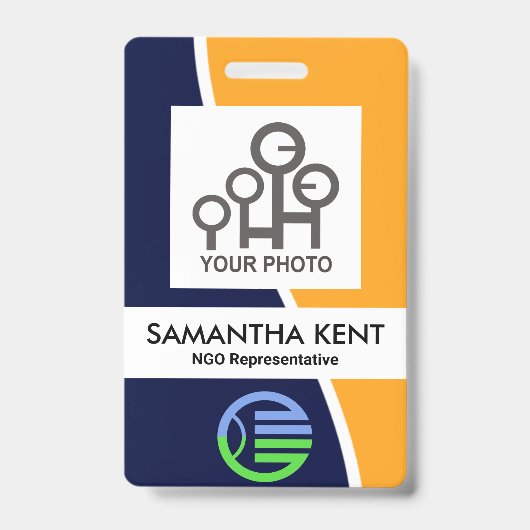 Blue Yellow Wave Foto Template Mitarbeiter ID Ausweis (Front)
