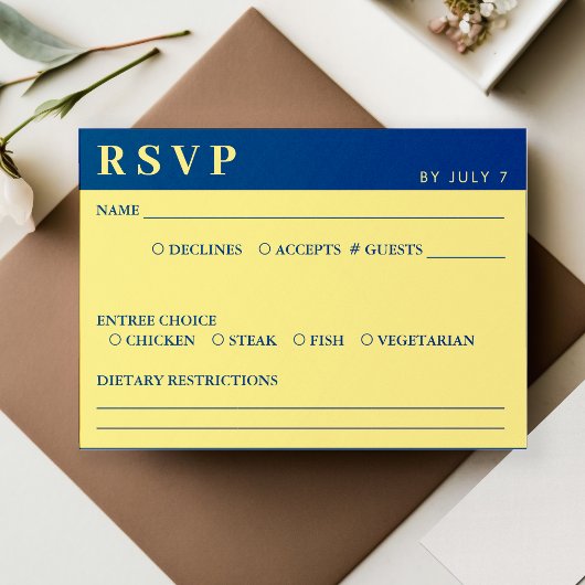 Blue & Yellow Wedding RSVP Karte