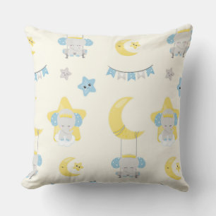 BLUE YELLOW WHITE BABY ELEPHANTS MOONS STARS KISSEN