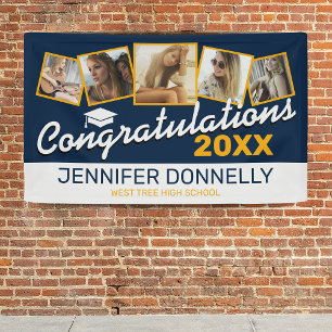 Blue Yellow White Glückwunschs Graduate 2025 Banner