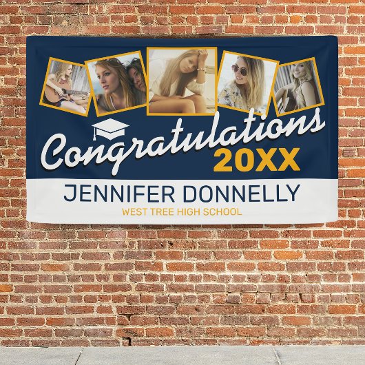 Blue Yellow White Glückwunschs Graduate 2025 Banner