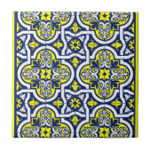 Blue Yellow White Ornaments Vintage Ceramic Tile Fliese (Vorderseite)