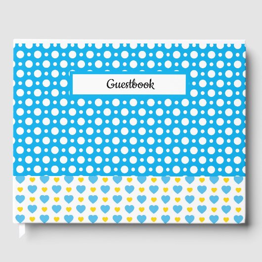 BLUE YELLOW WHITE POLKA DOTS & HEARTS GÄSTEBUCH (Vorderseite)