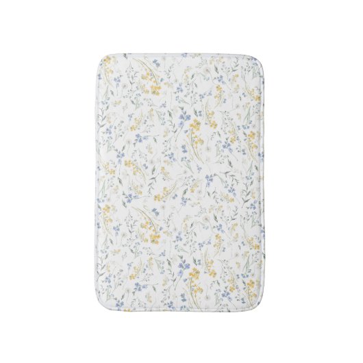 Blue Yellow Wildflower Pattern Badematte (Vorderseite Vertikal)