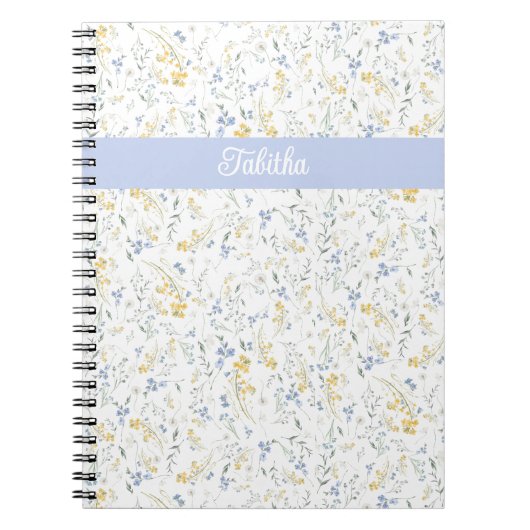 Blue Yellow Wildflower Pattern Custom Name Notizblock (Vorderseite)