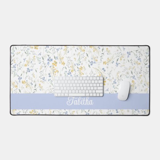 Blue Yellow Wildflower Pattern Custom Name Schreibtischunterlage (Tastatur & Maus)
