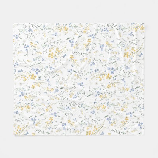 Blue Yellow Wildflower Pattern Fleecedecke (Vorderseite (Horizontal))