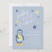 Blue Yellow Winter Pinguin Baby Dusche Einladung (Vorderseite)