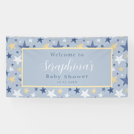 Blue Yellow Winter Stars Pattern Baby Dusche Banner (Horizontal)