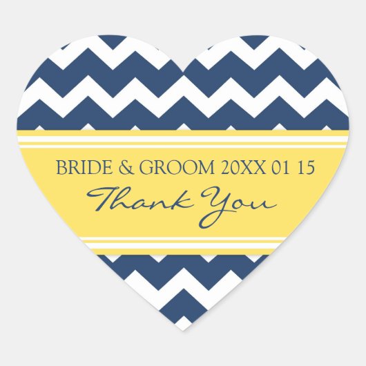 Blue Yellow Zickzack Vielen Dank Gastgeschenk Hoch Herz-Aufkleber (Vorderseite)