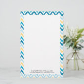 Blue Yellow Zigzag Ikat Pattern Briefpapier (Stehend Vorderseite)
