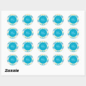 Blue Yellow Zigzag Ikat Pattern Monogram Runder Aufkleber (Blatt)