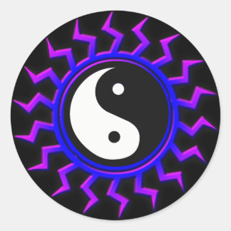 Blue Yin Yang Balanced Sun Runder Aufkleber