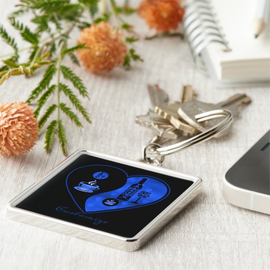 Blue Yin & Yang Coffee & Wine Key Chain Schlüsselanhänger (Seite)