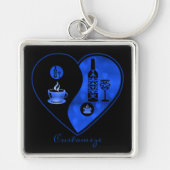Blue Yin & Yang Coffee & Wine Key Chain Schlüsselanhänger (Vorne)