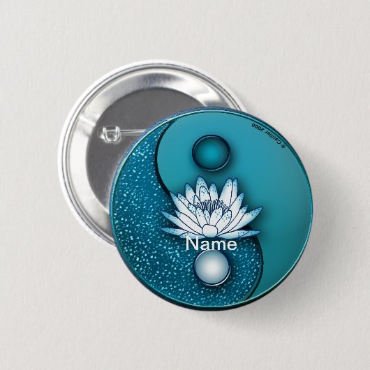 Blue Yin Yang Lotus Button (Vorne & Hinten)