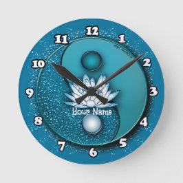 Blue Yin Yang Lotus Clock Runde Wanduhr