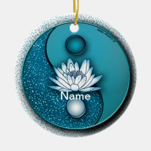 Blue Yin Yang Lotus individuelle Name Keramik Ornament