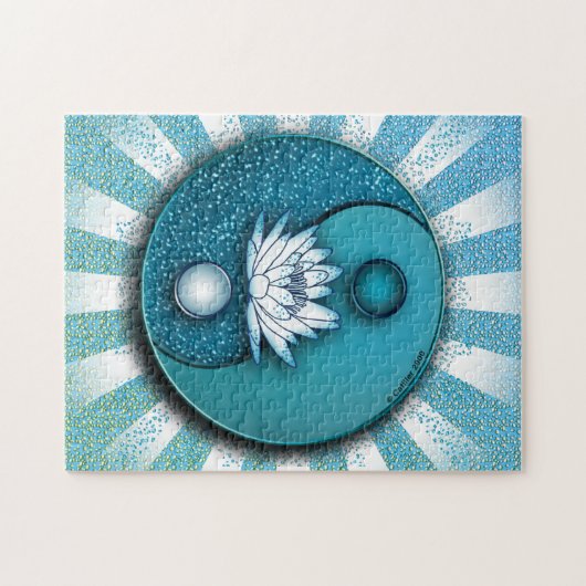 Blue Yin Yang Lotus Puzzle (Horizontal)