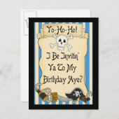 Blue Yo Ho Ho Pirate Birthday Invites Einladungspostkarte (Vorne/Hinten)