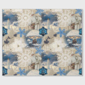 Blue Yuletide Fantasy Wrapping Paper Geschenkpapier (Flach)