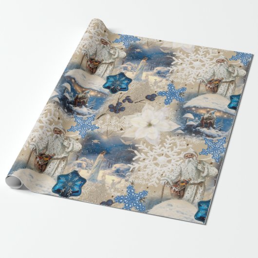 Blue Yuletide Fantasy Wrapping Paper Geschenkpapier (Ungerollt)