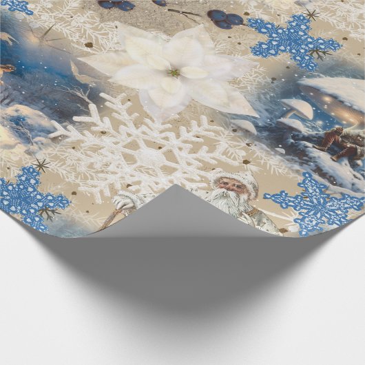 Blue Yuletide Fantasy Wrapping Paper Geschenkpapier (Ecke)