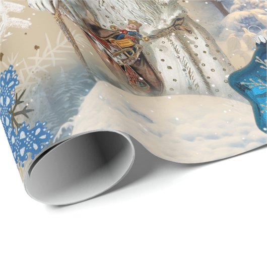 Blue Yuletide Fantasy Wrapping Paper Geschenkpapier (Rolleneckpunkt)