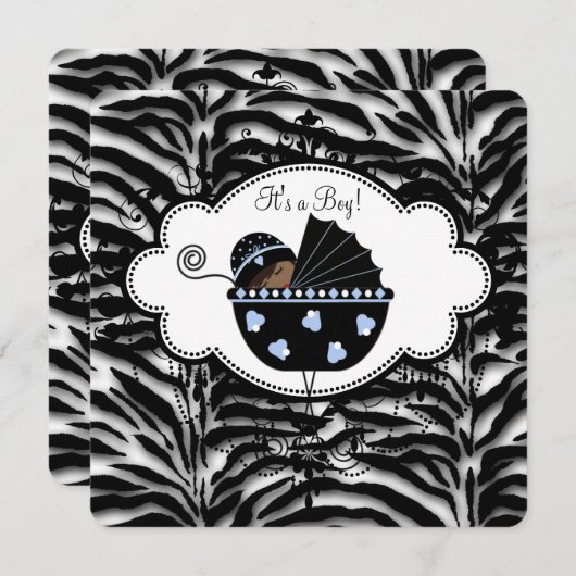 Blue Zebra Baby Boy Dusche Einladung (Vorne/Hinten)