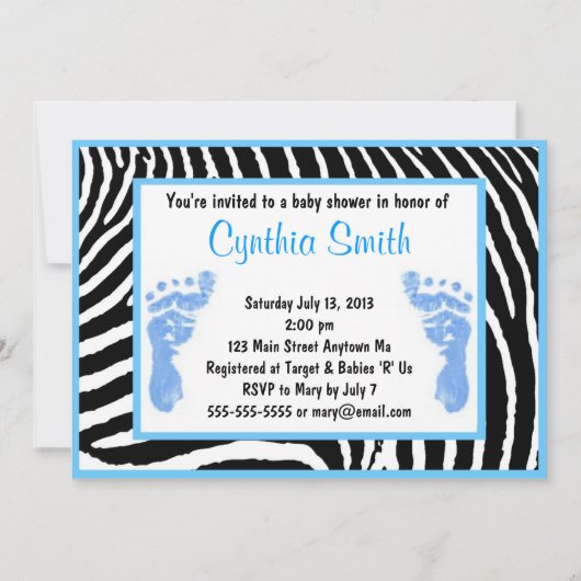 Blue Zebra Baby Dusche Einladungen (Vorderseite)