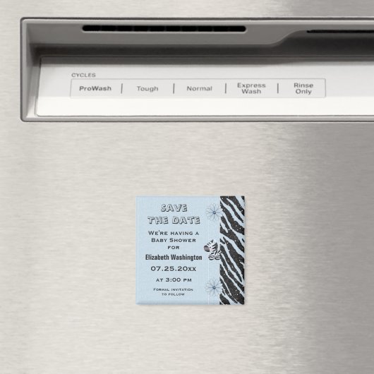 Blue Zebra & Blume Babydusche Save the Date Magnet (In Situ (Geschirrspüler))