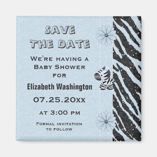 Blue Zebra & Blume Babydusche Save the Date Magnet (Vorne)