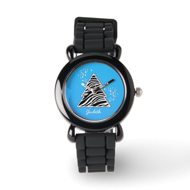 Blue Zebra Christmas Tree Armbanduhr (Vorderseite)