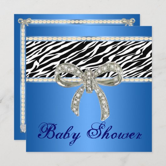 Blue Zebra Diamond Bow Kinderdusche Einladung (Vorne/Hinten)