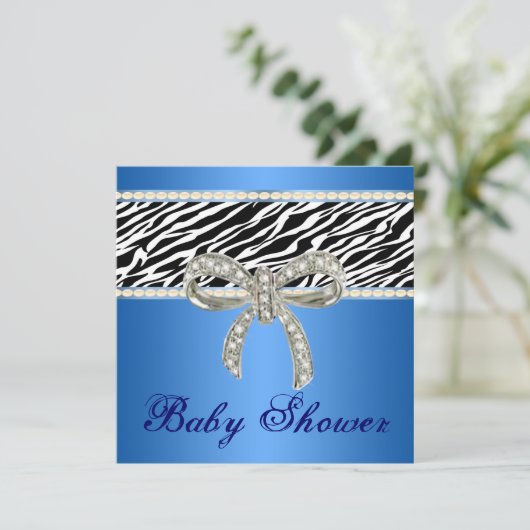 Blue Zebra Diamond Bow Kinderdusche Einladung (Stehend Vorderseite)