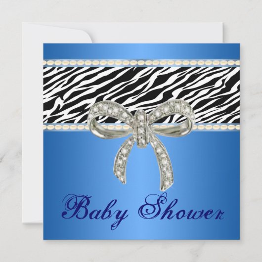 Blue Zebra Diamond Bow Kinderdusche Einladung (Vorderseite)