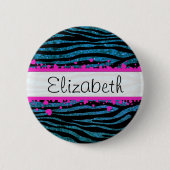 Blue Zebra, Glitzer Zebra, Zebra Print, Ihr Name Button (Vorderseite)