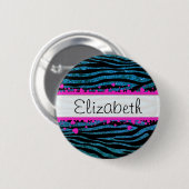 Blue Zebra, Glitzer Zebra, Zebra Print, Ihr Name Button (Vorne & Hinten)
