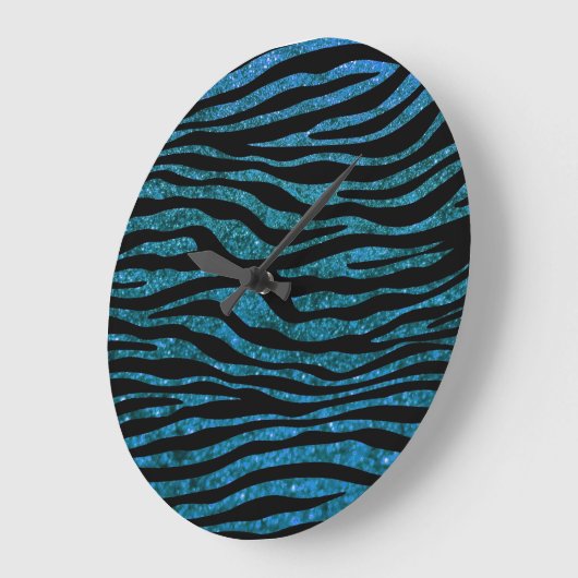 Blue Zebra, Glitzer Zebra, Zebra Print, Streifen Große Wanduhr (Winkel)